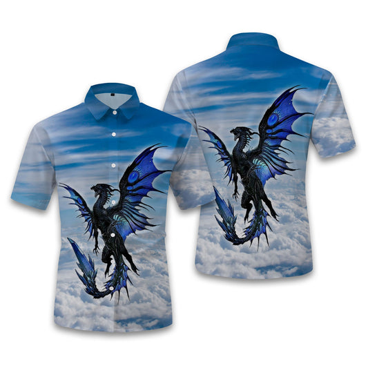 Chemise bleu ciel dragon